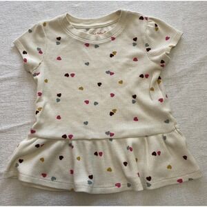 Cat & Jack Toddler Girl Peplum Top 4T Cream Heart Print Waffle Knit Tee Relaxed